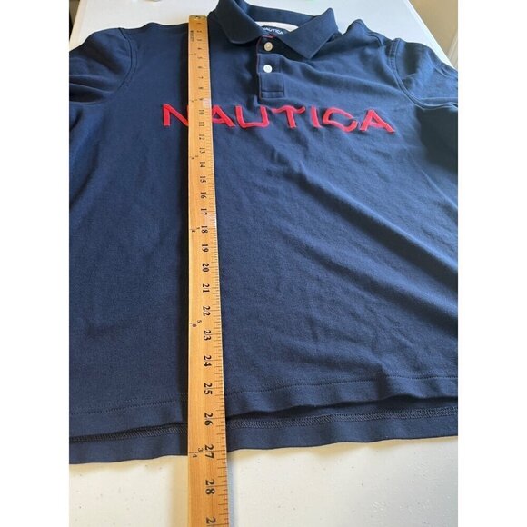 Nautica Mens Large Polo Shirt Embroidered Logo Sailboat Preppy Coastal Blue - Picture 3 of 7